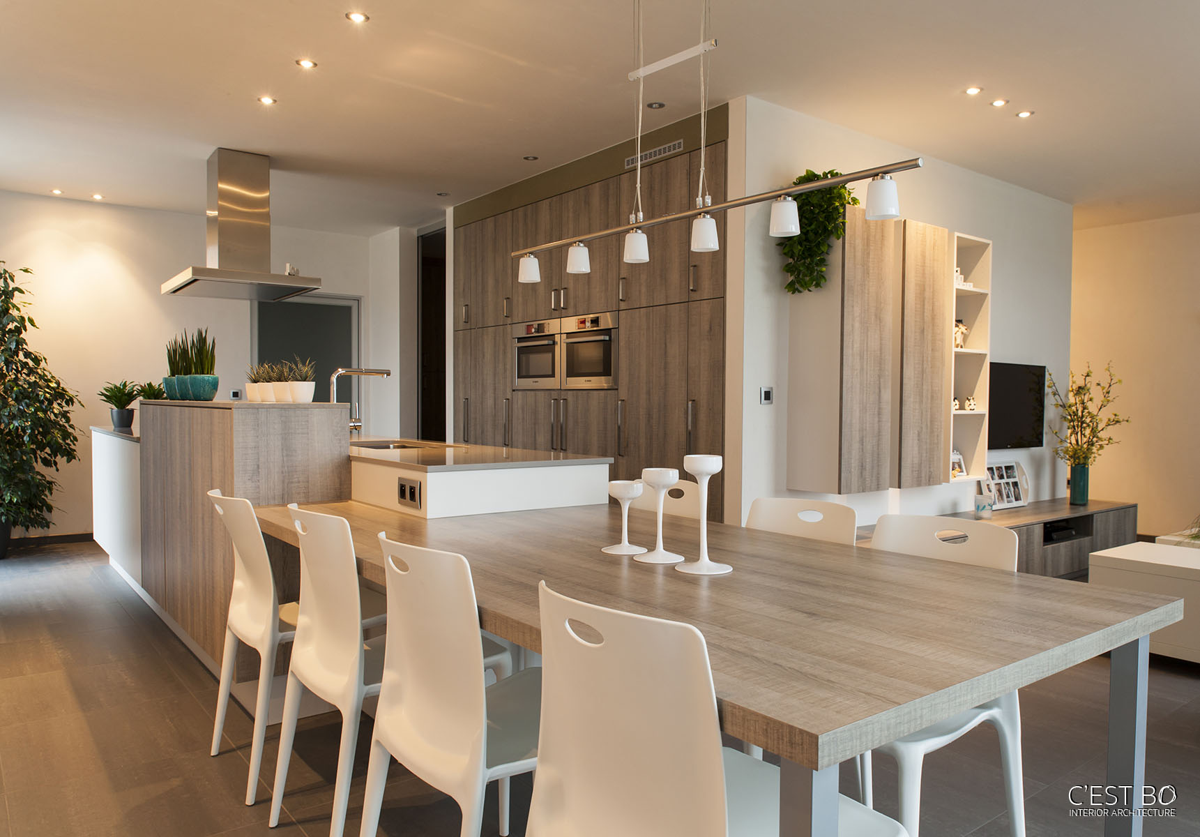 Ruimtelijke indeling Meerhout modern hout keuken leefruimte zithoek